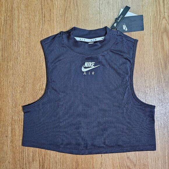 Nike Air Rib Cropped Tank Top Black Grey White Size Large L CZ9341 010 Slim Fit - Picture 10 of 16